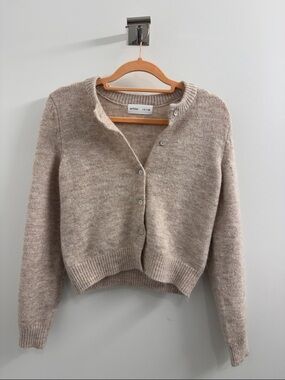Soft Neutral Taupe Cropped Button-Front Cardigan